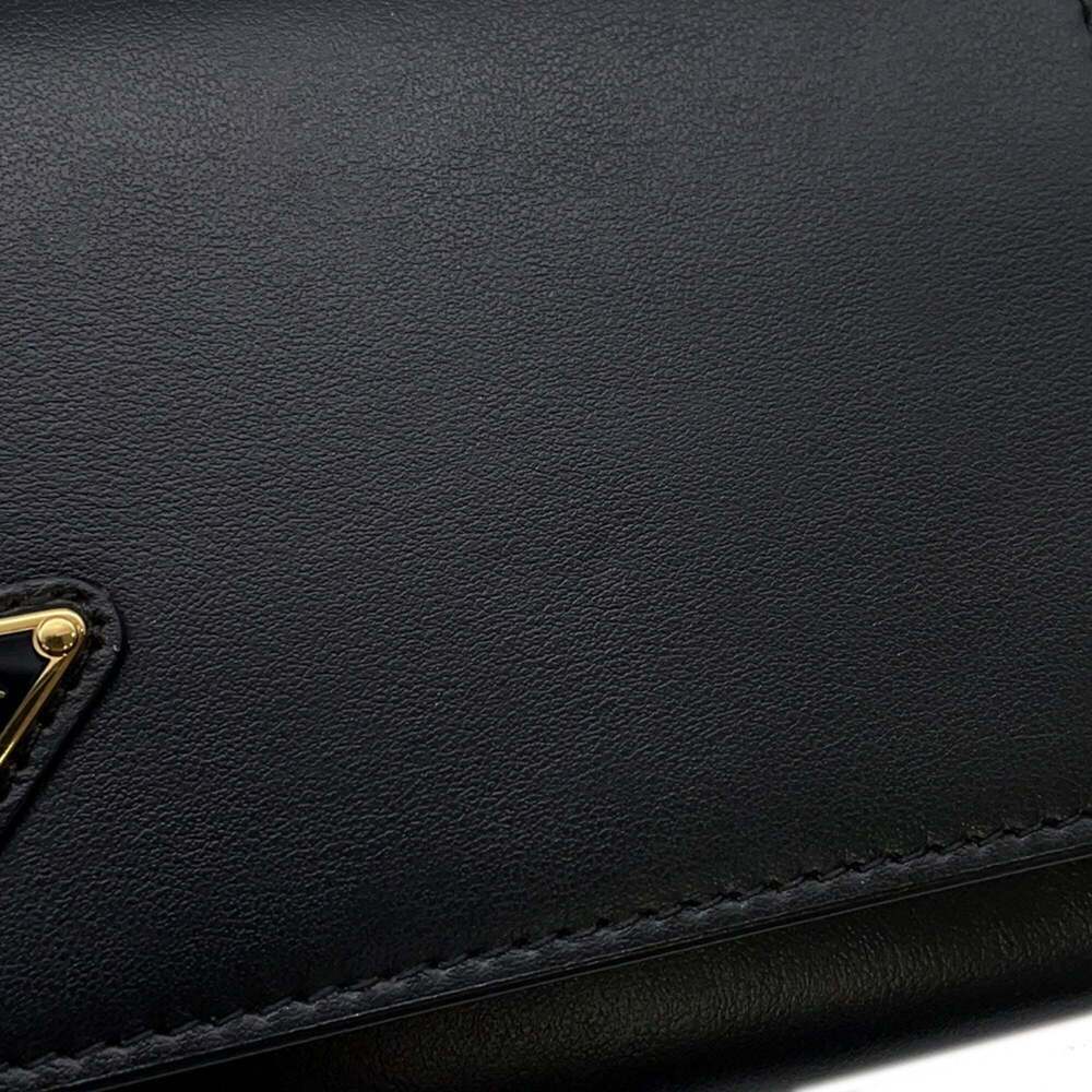 Prada Triangle Shoulder Wallet with Strap, Leather, 1MT027, Black - Picture 6 of 14